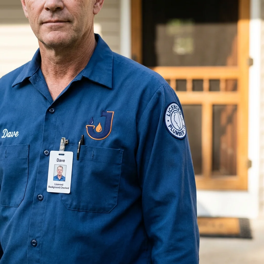 Licensed plumber showing ID badge in Waxahachie, TX