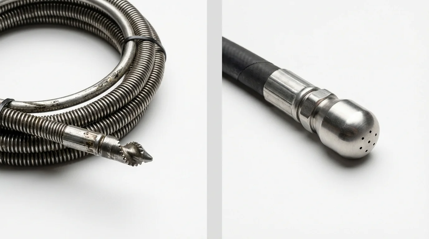 Drain snake cable and hydro jetting nozzle used for drain cleaning in Waxahachie, TX