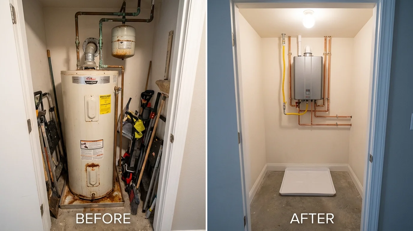 Tank water heater versus wall-mounted tankless unit comparison for Waxahachie, TX homeowners
