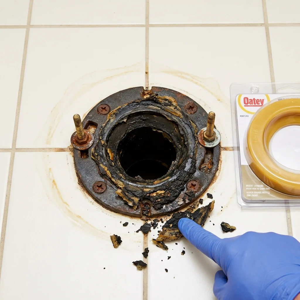 Failed wax ring showing water seepage at the base of a toilet in a Waxahachie, TX home