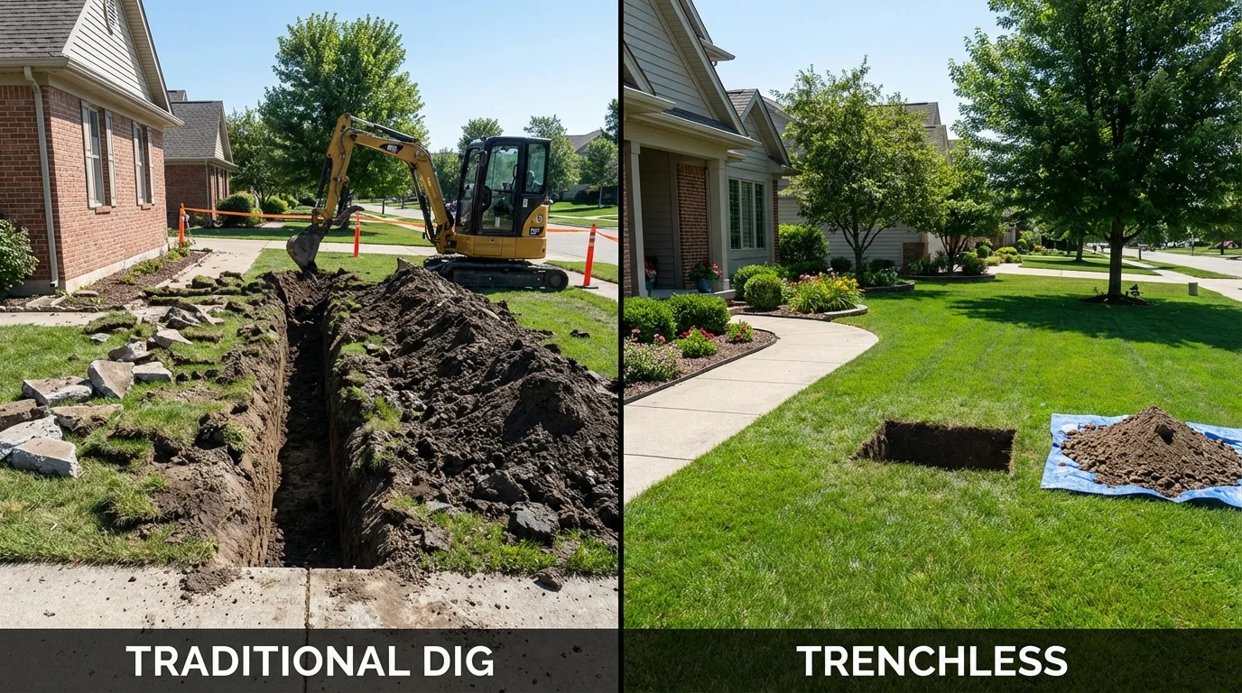 Trenchless sewer repair with minimal yard damage versus traditional excavation in Waxahachie, TX